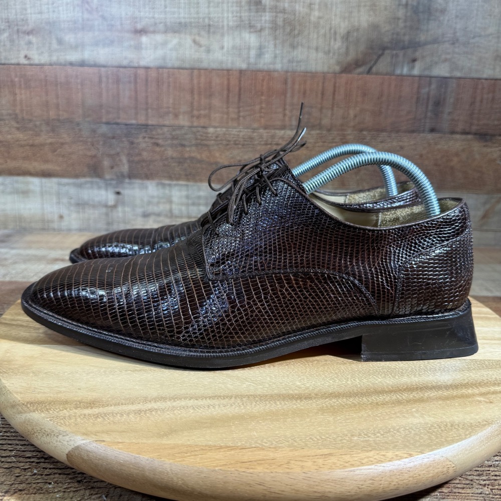 Belvedere Dress Shoes Mens 10.5 Brown Leather Oxford Genuine Lizard Handmade